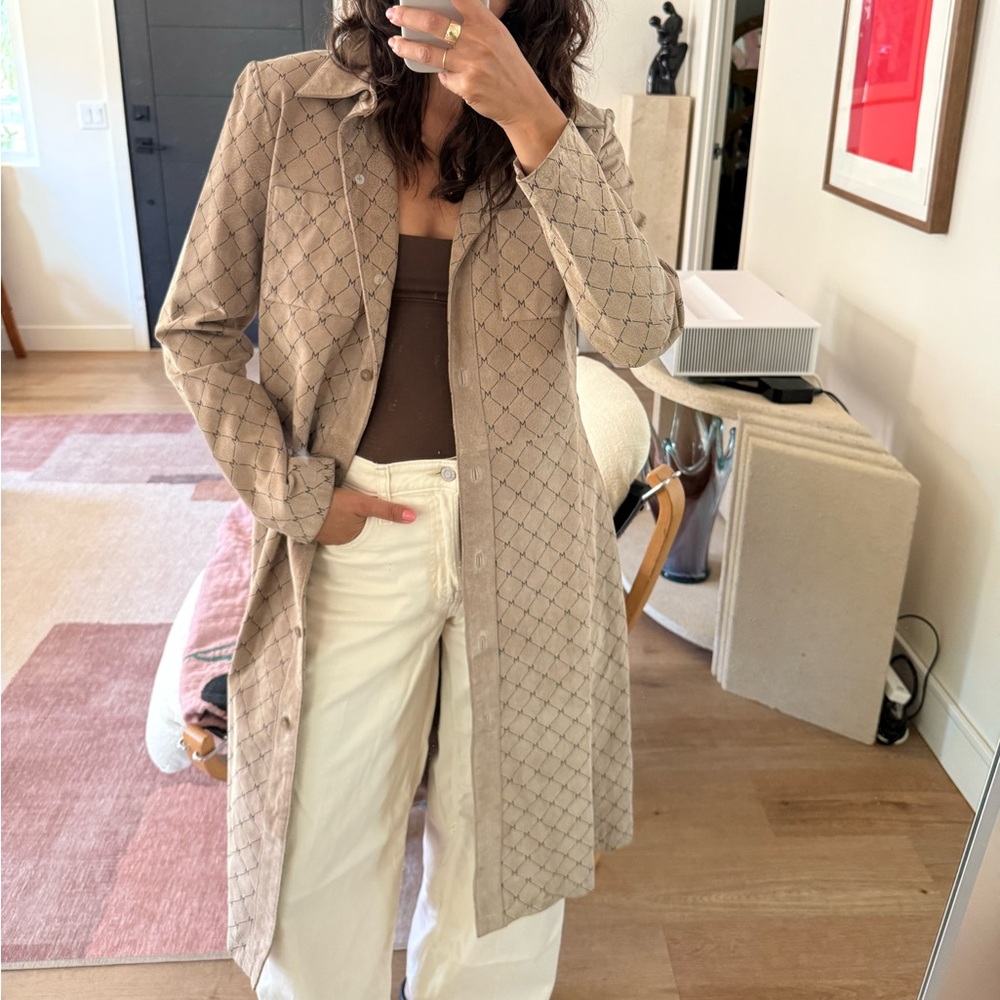 Vintage Wilsons Leather Beige M Patterned Trench Coat